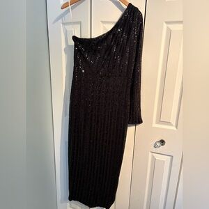 Lulu's One Shoulder Black Sequin Dress